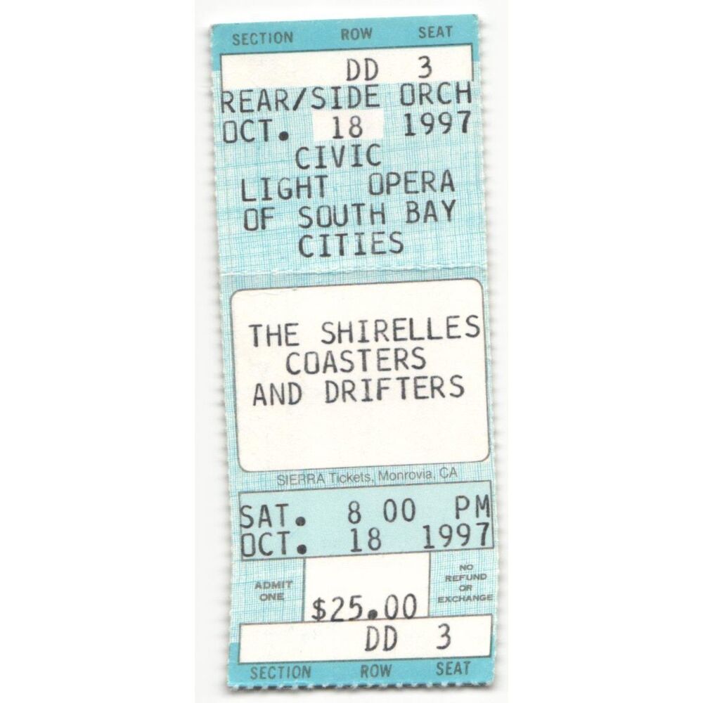 Vintage 1997 Shirelles Coasters Drifters Concert Ticket Stub Redondo Beach CA